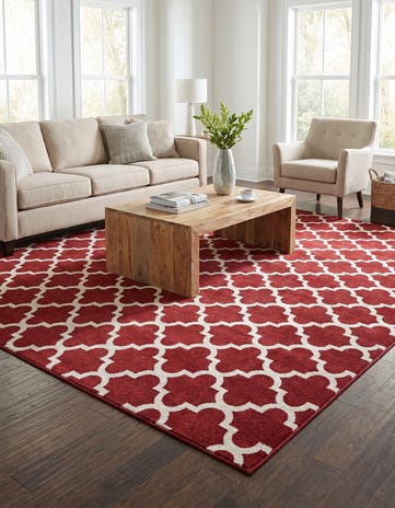 Dark Terracotta Lattice Square Rug
