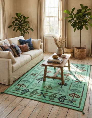 5' 4 x 6' Hand Woven Kilim Suzani Wool Square Rug