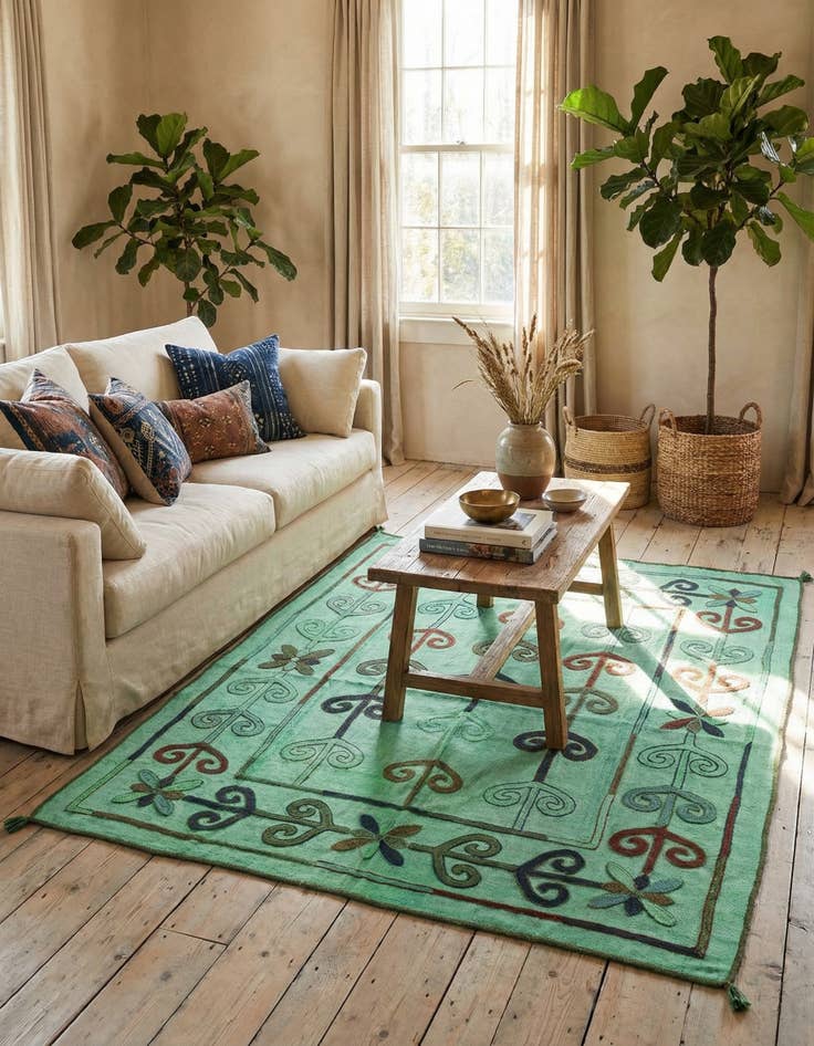 Detail image of 5' 4 x 6'  Hand Woven Kilim Suzani Wool Square Rug