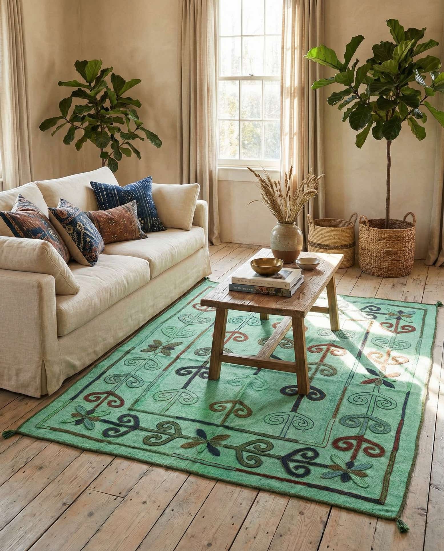 5' 4 x 6' Hand Woven Kilim Suzani Wool Square Rug