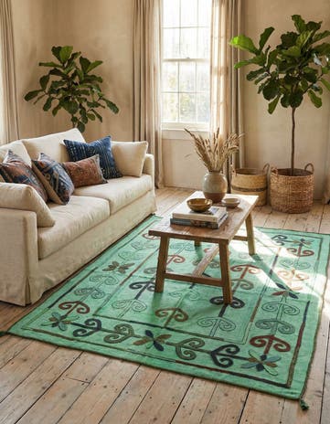 5' 4 x 6' Hand Woven Kilim Suzani Wool Square Rug