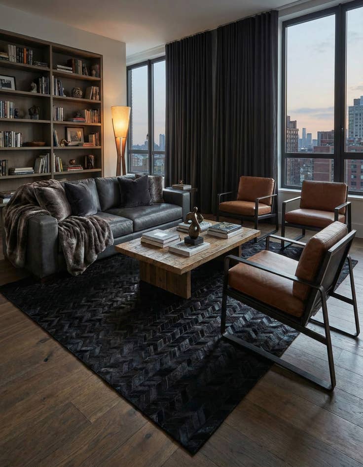 Detail image of 5' x 7' 10 Cowhide Leather Rug