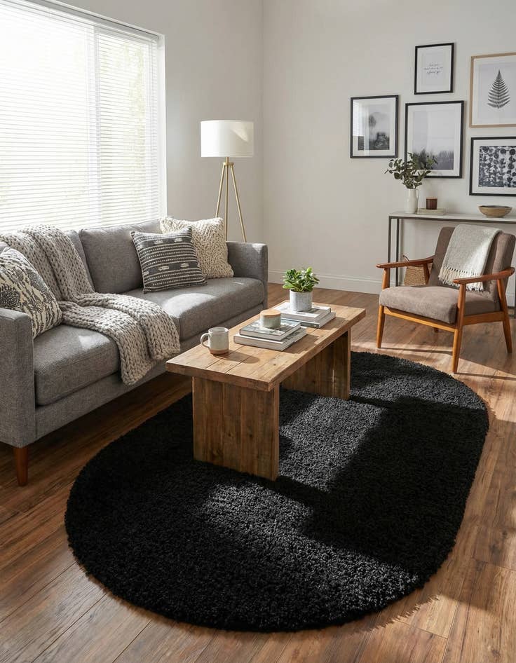 Detail image of  3' x 5' 3 Solid Shag Oval Rug