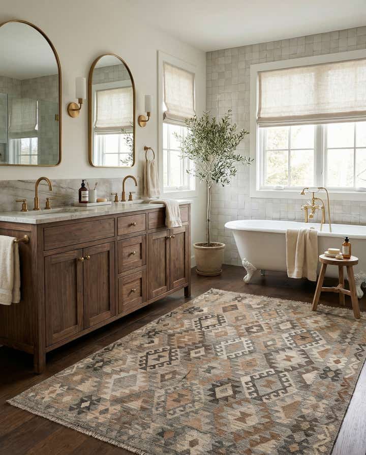 5' 9 x 8' 4 Hand Woven Kilim Maymana Wool Rug