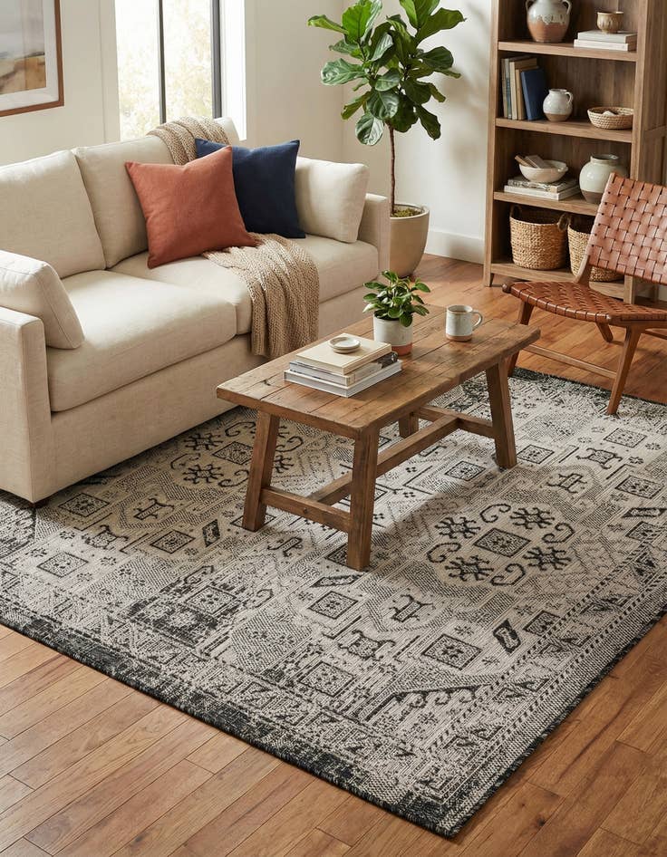 Detail image of 5' 3 x 5' 3  Washable Aztec Indoor / Outdoor Square Rug