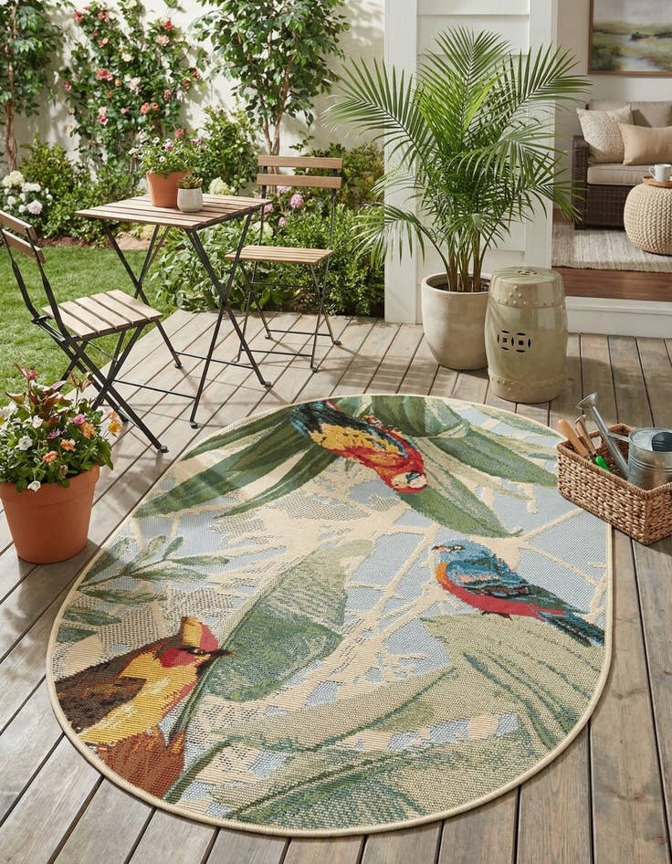 Detail image of 2' 2 x 3'  Washable Botanical Indoor / Outdoor Oval Rug