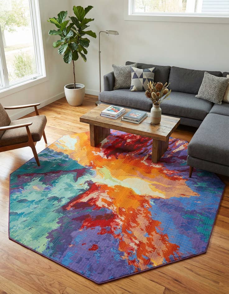 Detail image of 7' 10 x 7' 10 Easy-Clean Modern Indoor / Outdoor Octagon Rug