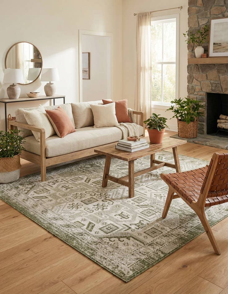 Detail image of 7' 10 x 7' 10  Washable Aztec Indoor / Outdoor Square Rug