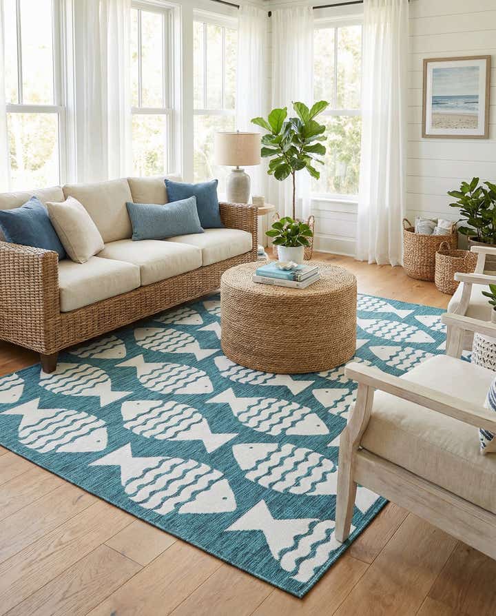 7' 1 x 10' Easy-Clean Coastal Indoor / Outdoor Rug