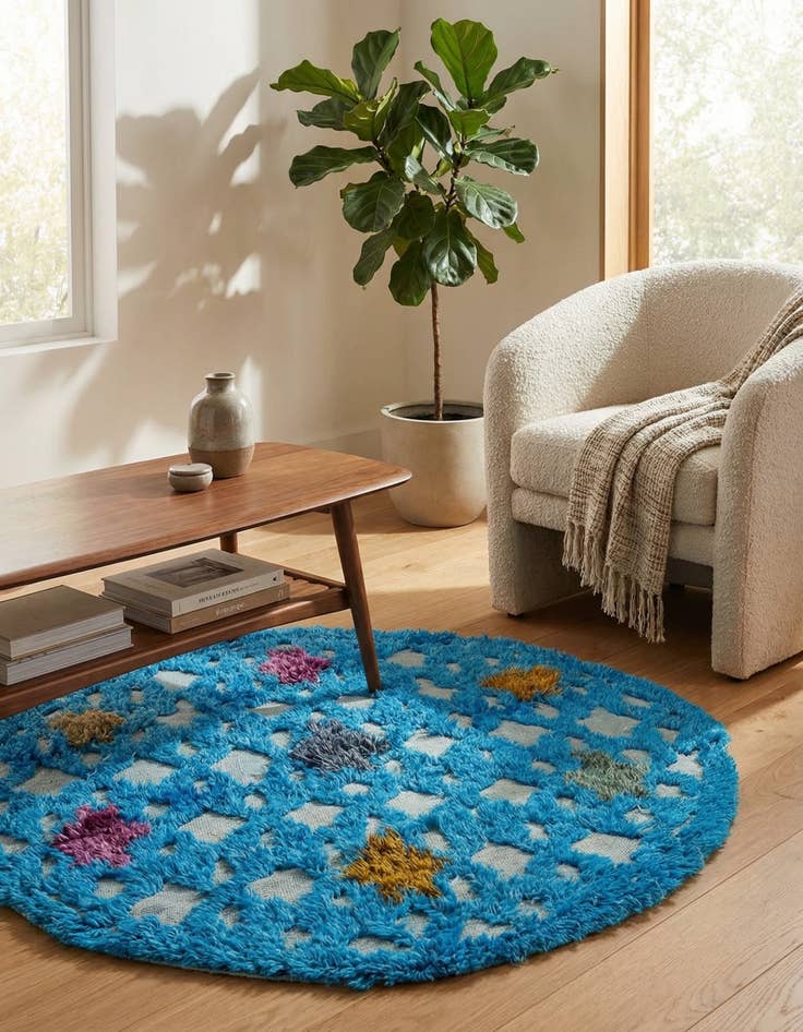 Detail image of 4' x 4' 4  Hand Knotted Moroccan Wool Round Rug