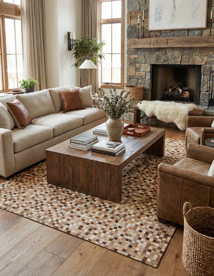 Detail image of  8' 1 x 9' 10 Cowhide Leather Rug