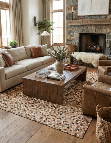 8' 1 x 9' 10 Cowhide Leather Rug
