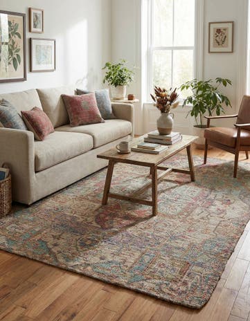 Antique Red and Blue Chenille Jute Rug