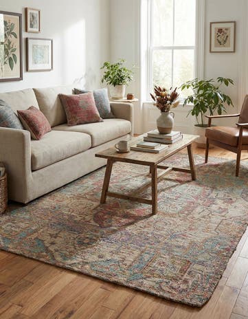 Antique Red and Blue Chenille Jute Rug