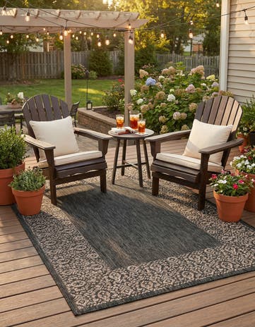 Charcoal Gray Easy-Clean Border Indoor / Outdoor Rug