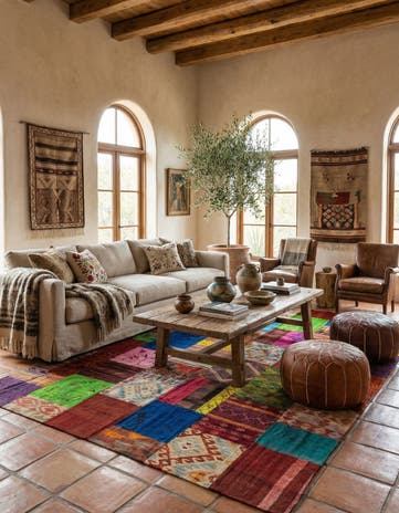 6' 7 x 9' 11 Hand Woven Kilim Patchwork Wool Rug