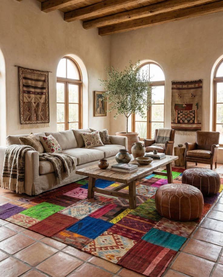 Detail image of 6' 7 x 9' 11 Hand Woven Kilim Patchwork Wool Rug