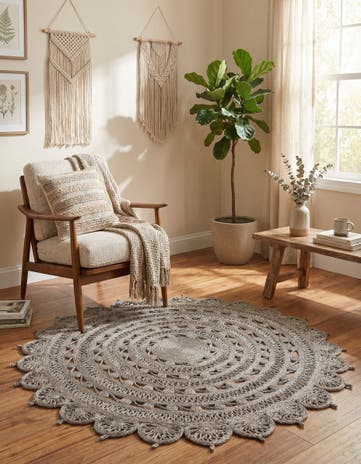 Gray Handmade Braided Jute Round Rug