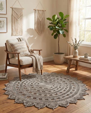  6' 1 x 6' 1  Hand Braided Jute Round Rug