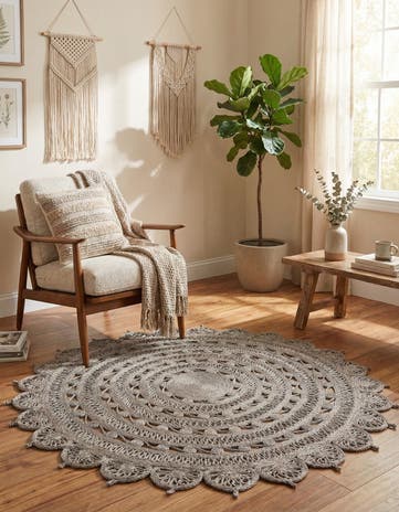 Gray Handmade Braided Jute Round Rug