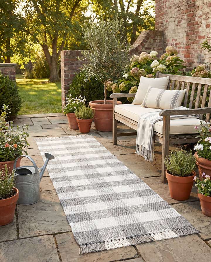 2' x 8' Easy-Clean Eco Plaid Washable Indoor / Outdoor Runner Rug