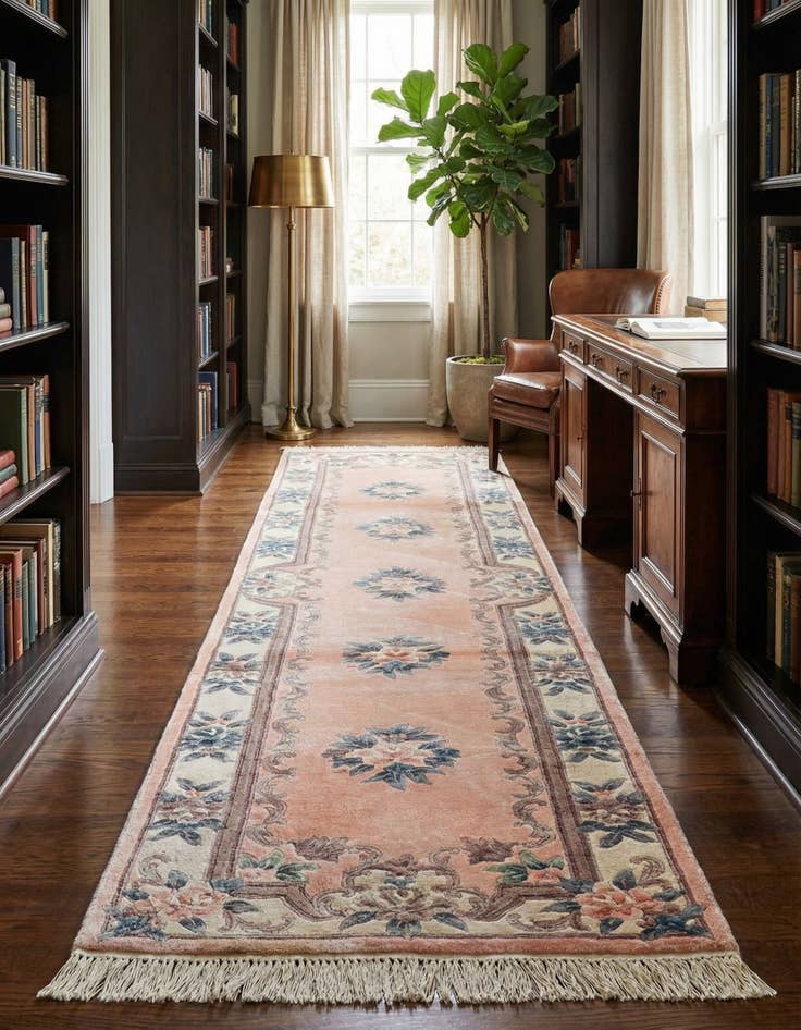 Detail image of 2' 4 x 9' 11 Hand Knotted Carved Pekin Wool Runner Rug
