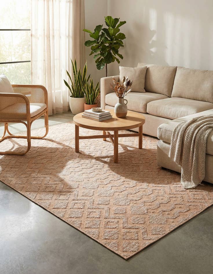 Detail image of 7' 10 x 7' 10 Easy-Clean Trellis Textured Indoor / Outdoor Square Rug