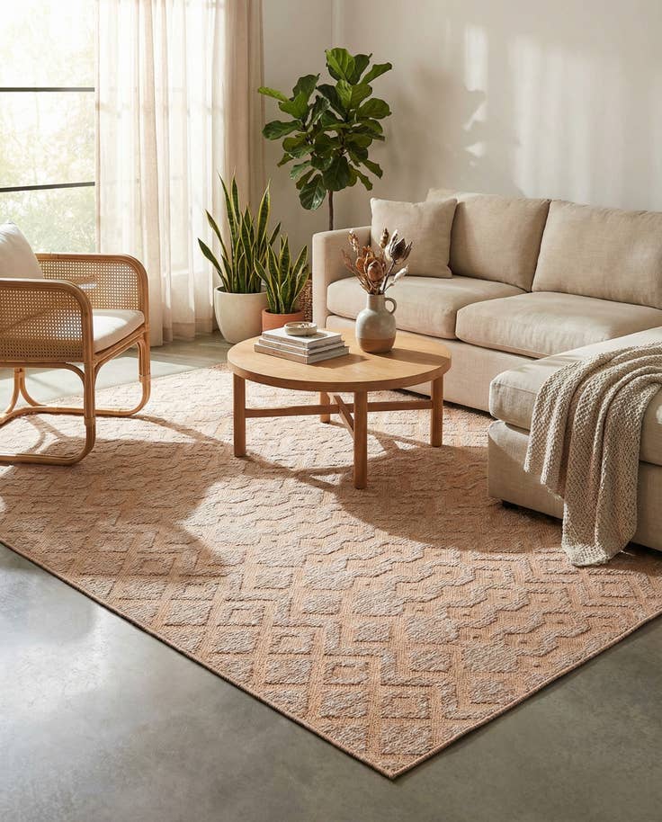 Detail image of 7' 10 x 7' 10 Easy-Clean Trellis Textured Indoor / Outdoor Square Rug