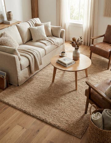 Light Brown Solid Frieze Rug