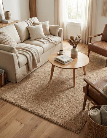 Light Brown Solid Frieze Rug