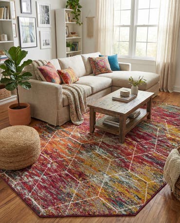  7' x 7' Lattice Frieze Octagon Rug