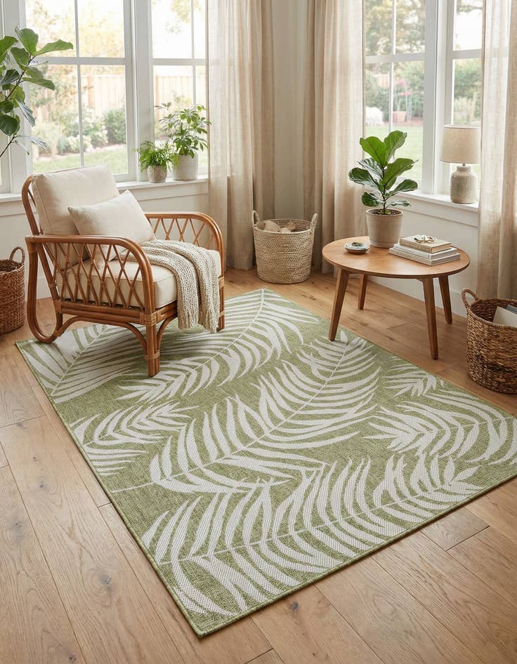 Detail image of  5' 3 x 7'  Washable Botanical Indoor / Outdoor Rug