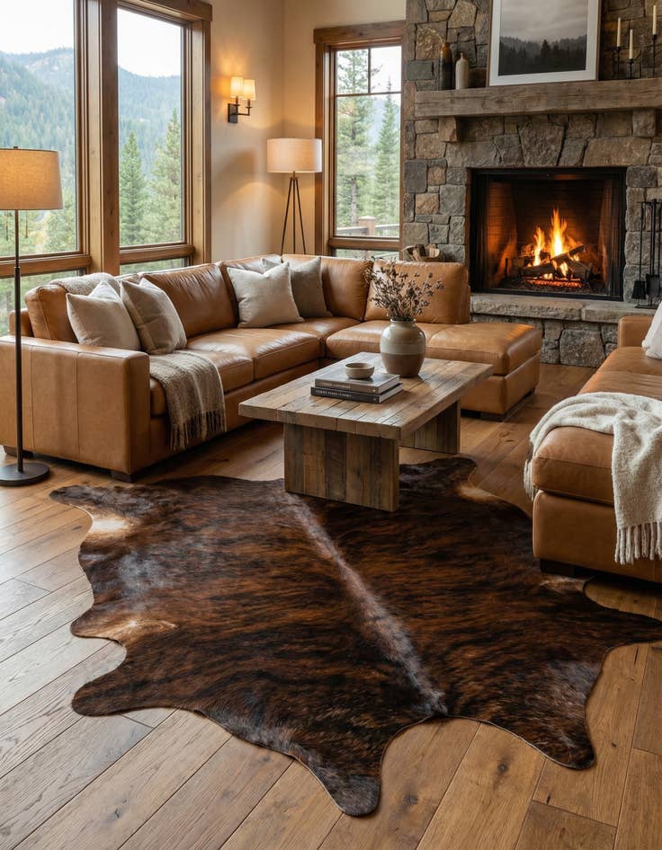 Detail image of 6' 3 x 6' 3 Cowhide Leather Square Rug