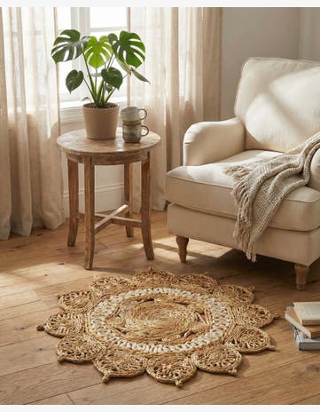 Natural and White Handmade Braided Jute Round Rug