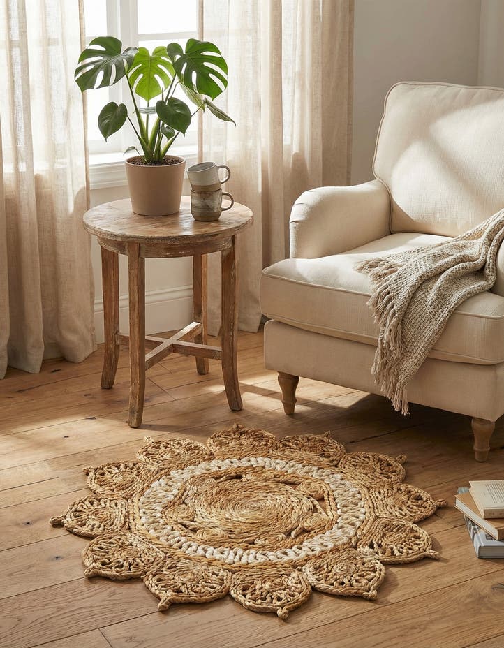 2' x 2' Handmade Braided Jute Round Rug