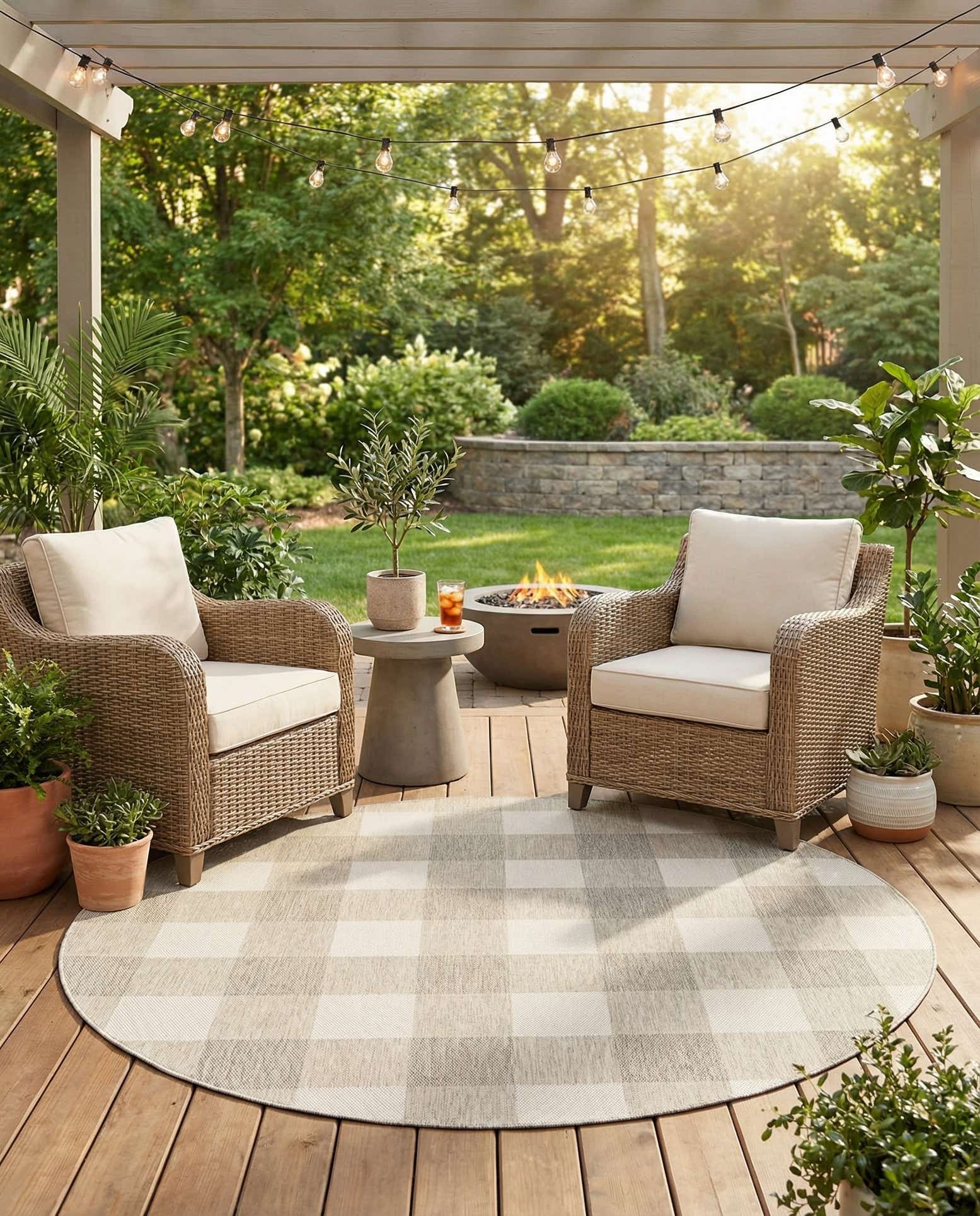 7' 10 x 7' 10 Easy-Clean Checkered Indoor / Outdoor Round Rug