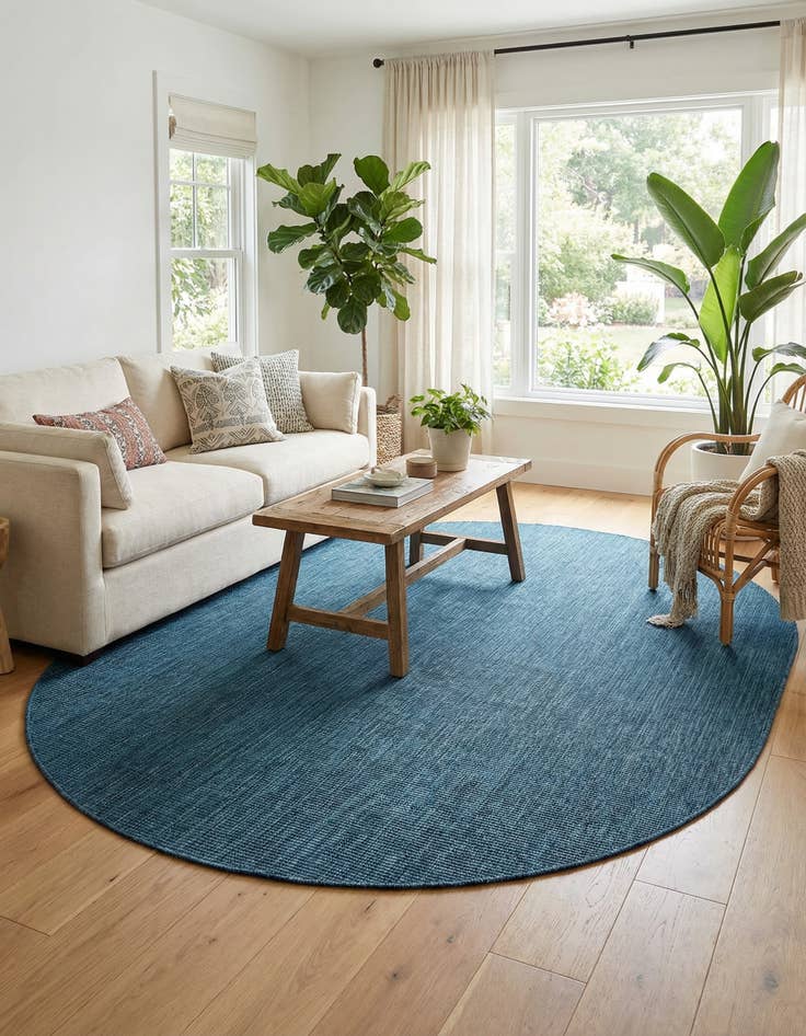 Detail image of 7' 10 x 10' Easy-Clean Solid Indoor / Outdoor Oval Rug