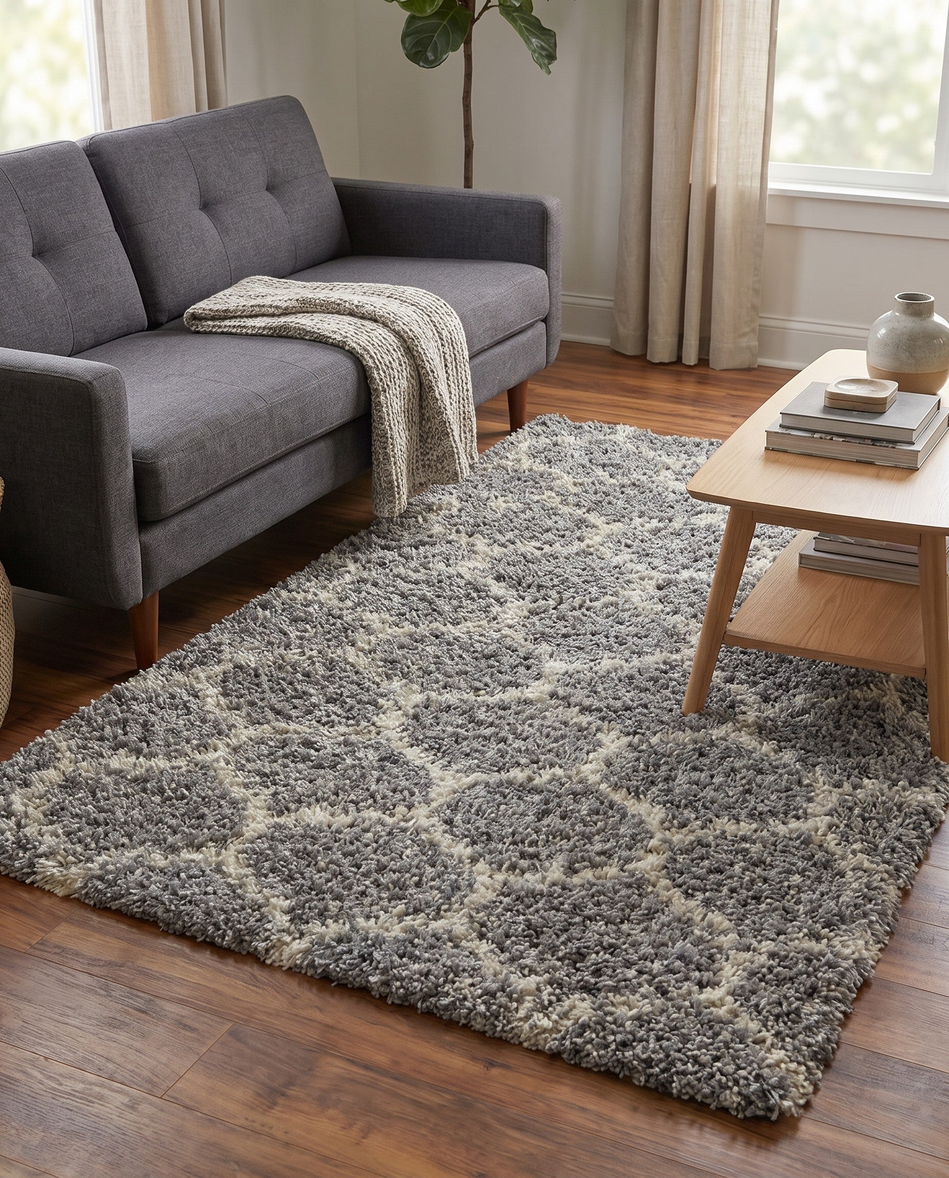 Gray Lattice Shag Rug