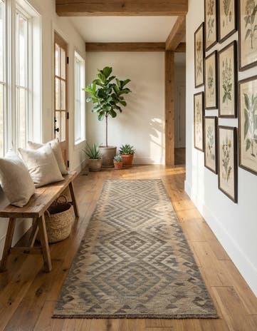 2' 10 x 9' 8 Hand Woven Kilim Maymana Wool Runner Rug