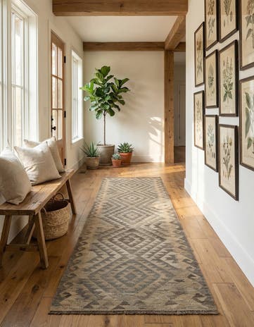 2' 10 x 9' 8 Hand Woven Kilim Maymana Wool Runner Rug