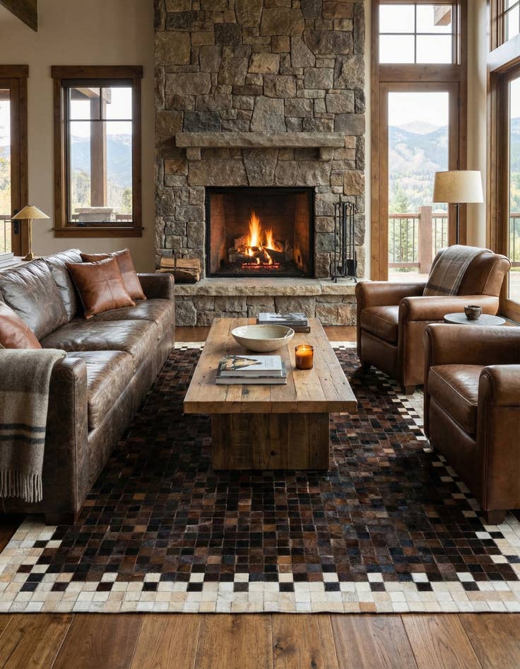 Detail image of 5' 2 x 8' Cowhide Stocks Rug