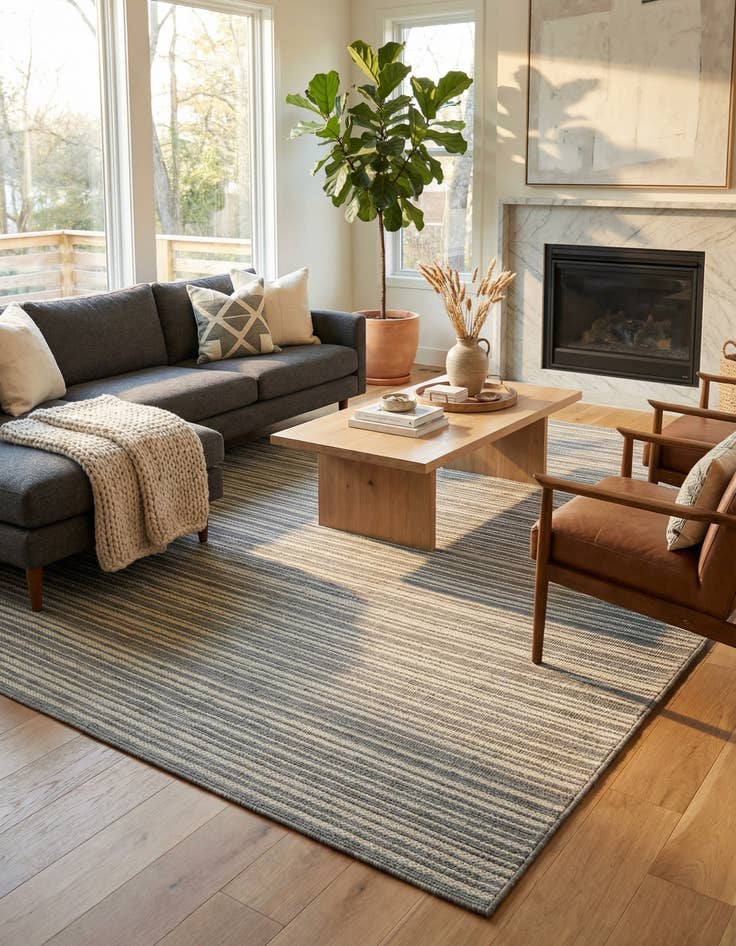 Detail image of 10' 8 x 10' 8  Washable Striped Indoor / Outdoor Square Rug