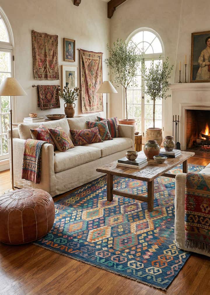 6' 11 x 9' 7 Hand Knotted Marok Kilim Rug