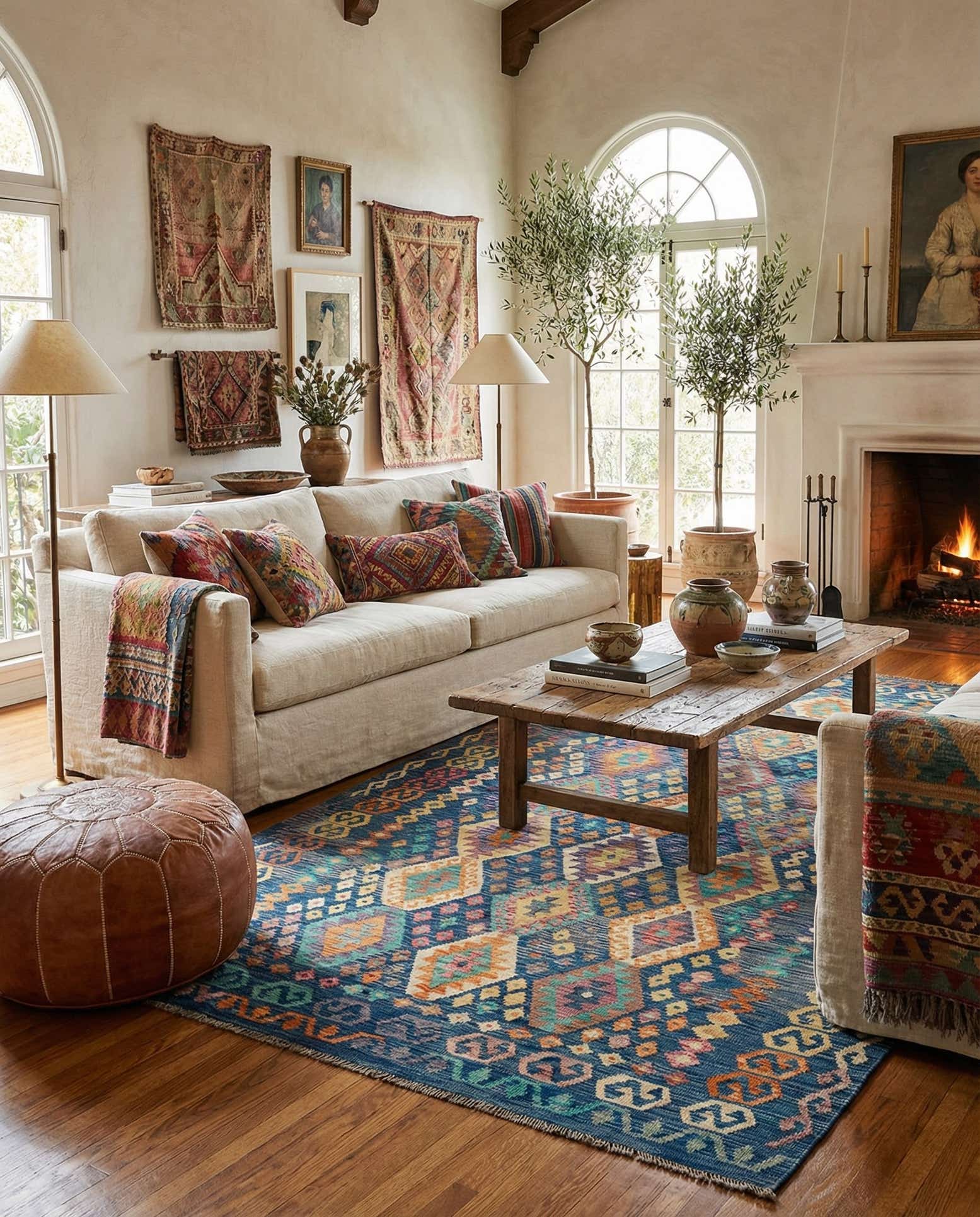 6' 11 x 9' 7 Hand Knotted Marok Kilim Rug