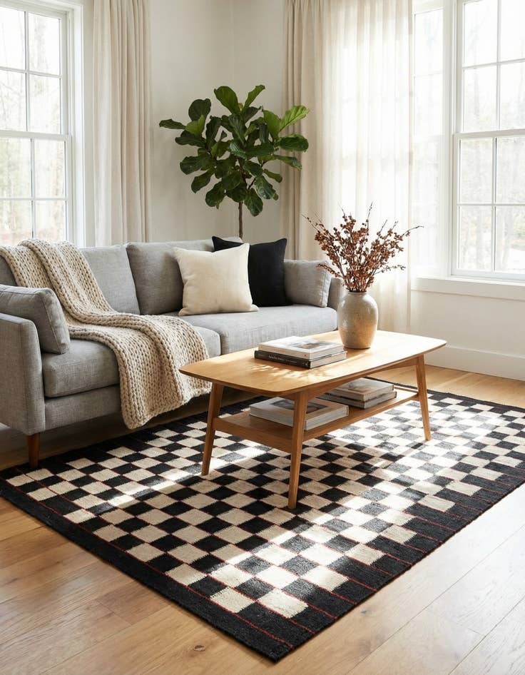 Detail image of 4' 5 x 5' 10  Hand Woven Kilim Modern Wool Rug