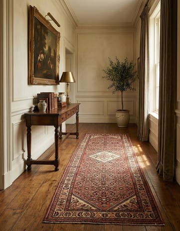 3' 9 x 10' 4 Hand Knotted Hossainabad Persian Wool Runner Rug