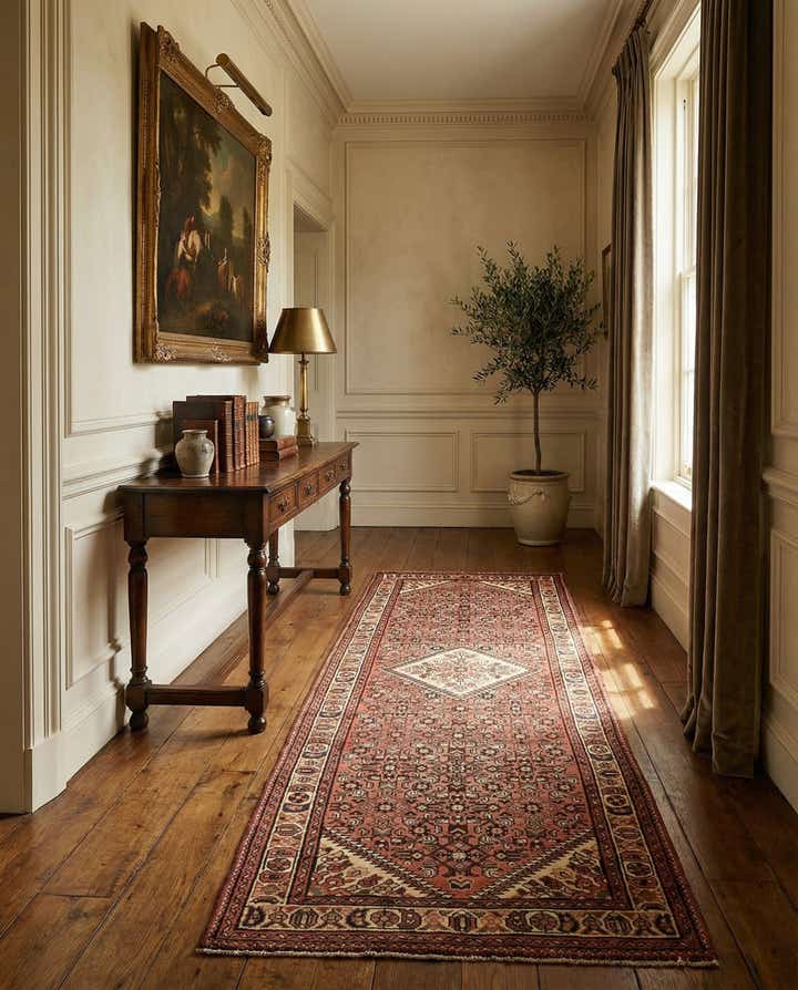 3' 9 x 10' 4 Hand Knotted Hossainabad Persian Wool Runner Rug