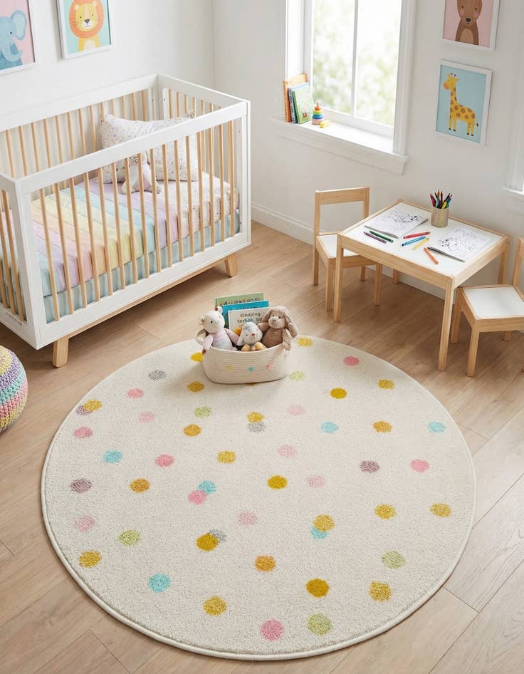 Detail image of 3' 3 x 3' 3 Polka Dot Whimsy Kids Round Rug