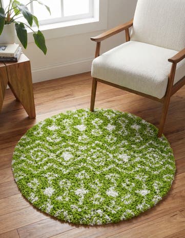 Green Moroccan Trellis Shag Round Rug