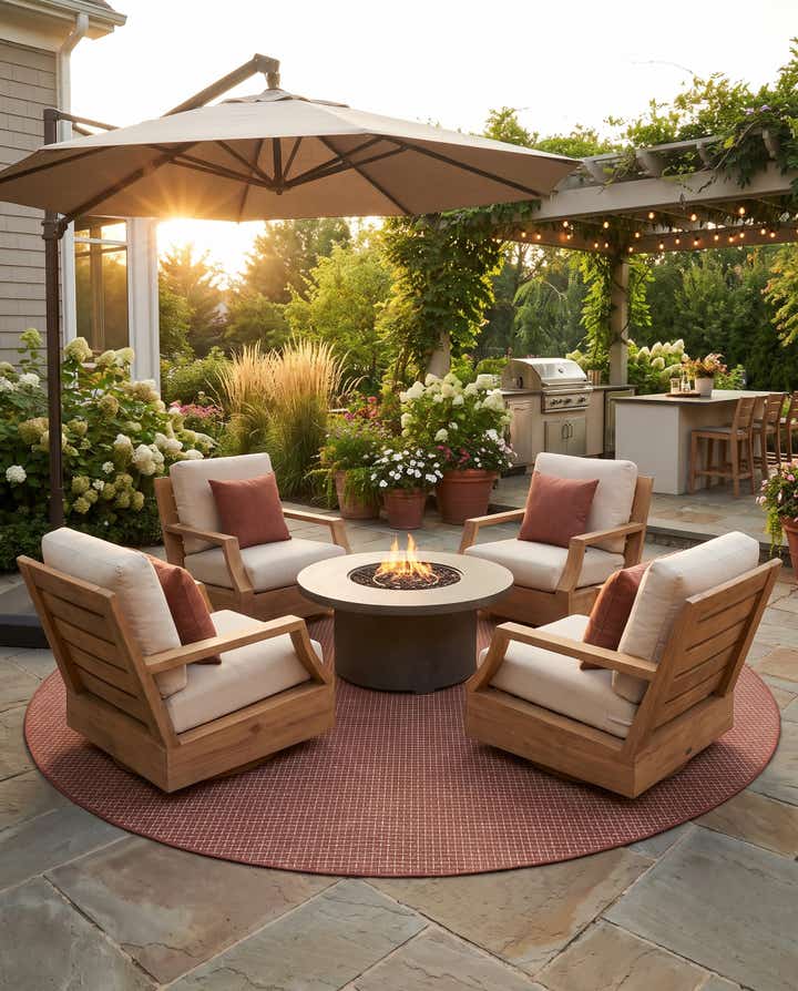 13' x 13' Easy-Clean Checkered Indoor / Outdoor Round Rug